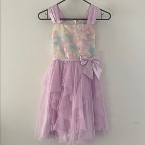 Jona Michelle Pastel Floral Dress with Lavender Layers